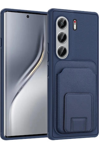 Tecno Camon 40 Pro Kılıf Deri Dokulu Ve Kartlıklı Bikart Tpu Premium Kapak Lacivert