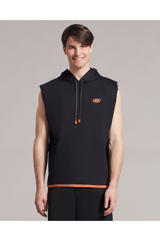 Skechers M Lw Fleece Two Yarn Mesh Detailed Sleeveless Hoodie Sweatshirt Erkek Siyah Sweatshirt S231029-001