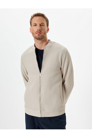 Koton Bomber Ceket Fitilli Fermuarlı Bej 5wam50021hw Ekru