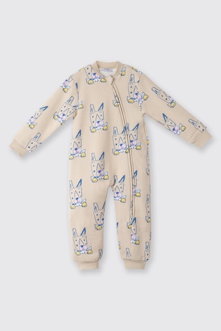 Panço Unisex Bebek Desenli Bej Uyku Tulumu Krem