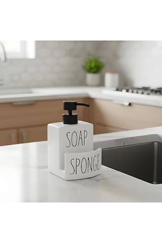 Beyaz Seramik Sıvı Sabunluk Ve Süngerlik Seti 500 Ml Mutfak Ve Banyo Tezgahı İçin 2&apos Si 1 Arada Kaymaz Tabanlı, Şık Bulaşık Sabunu Dispenseri 000 Açık Krem