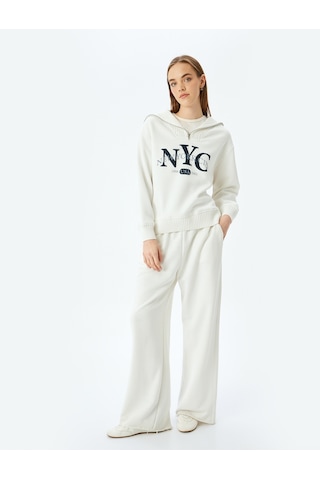 Koton Yarım Fermuarlı Baskılı Oversize Kolej Sweatshirt Ekru 5sal10516ık Ekru