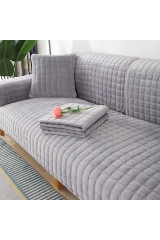 Jms Gri Düz Renk Kaymaz Kalınlaşmak Yumuşak Peluş Kanepe Yastığı Havlu 45 x 45 CM Yastık Kılıfı