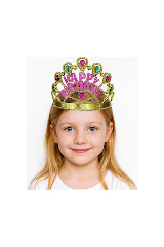 Altın Renk Happy Birthday Yazılı Doğum Günü Tacı 60 Cm Çok Renkli