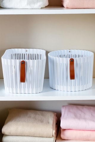 Flex 3lü Banyo Seti Deri Desenli Kulplu Lüx Banyo Mutfak Organizeri Çamaşır Sepeti Düzenleyici Beyaz Beyaz