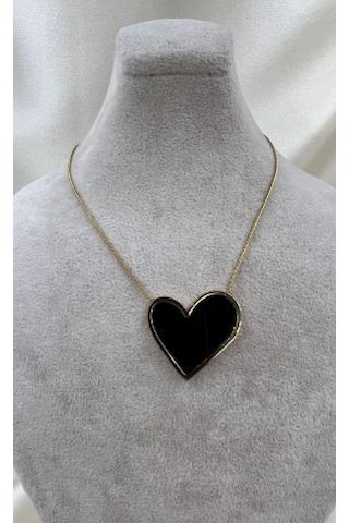 Bb Çelik Siyah Kalp Kolye Siyah - Gold