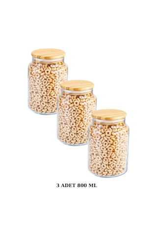 Zone 6'lı 800ml Ve 1300ml Cam Saklama Kabı Seti Bambu - Şeffaf