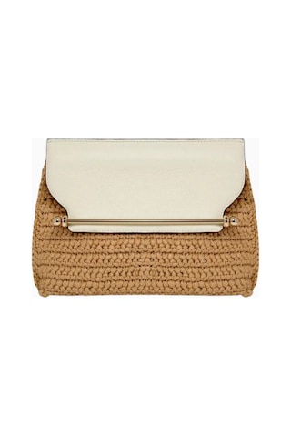 Strathberry Stylist Crossbody Raffia Ve Vanilya Dana Deri Lüks Çanta, Günlük Ve Gece Kullanım Omuz Çantası Krem