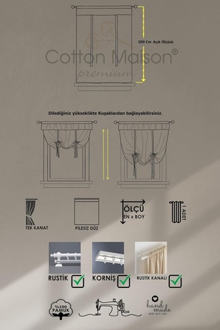 Cotton Maison Country Style Potlu Perde, 220 X 200, 4690, Sarı Çok Renkli
