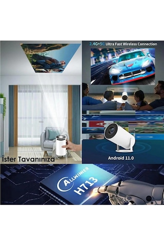 Projeksiyon Cihazı Android Profesyonel Ultra Hd Taşınabilir Bluetooth Wifi Ev Sineması Akıllı Kumand