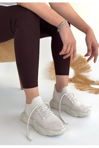 Roof Atelier Kadın Bej Triko Bağcıklı Spor Ayakkabı - Henta Çok Renkli