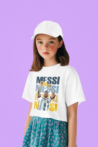 Sevbano Unisex Messi Baskılı Efsane Futbolcu Çocuk Tişört 1-12 Yaş Beyaz