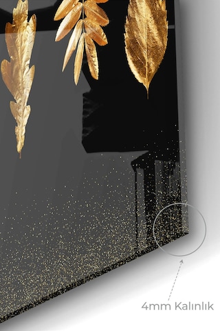 Premium Mutfak Cam Ocak Arkası Koruyucu Tezgah Ankastre Arkası Koruyucu 52x60cm Yaprak Gold