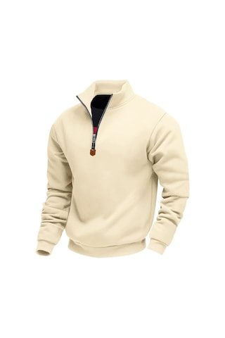 Edwardest Amerikan Tarzı Artı Kadife Sıcak Erkek Dik Yaka Uzun Kollu Yarım Fermuarlı Spor Gündelik Sweatshirt Kirli Beyaz