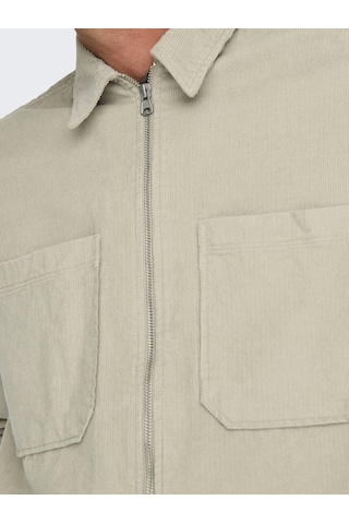 Only & Sons Erkek Relaxed Fit Fermuarlı Bej Kadife Ceket - 22029769