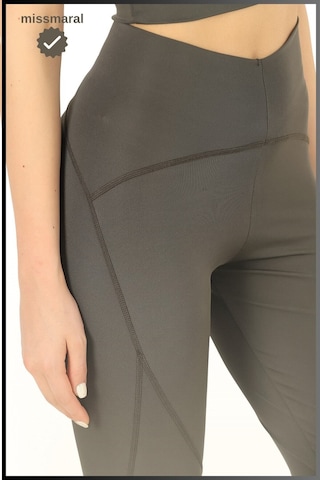 Missmaral Slim Fit Yüksek Bel Toparlayıcı Haki / Khaki Spor Tayt Flatlock Dikiş Detaylı Fit Tasarım Oslo 1090 Haki