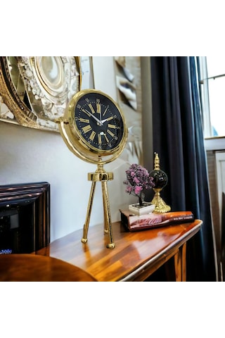 Gold Metal Ofis Salon Otel Masa Saati 26*45 cm H2 Altın
