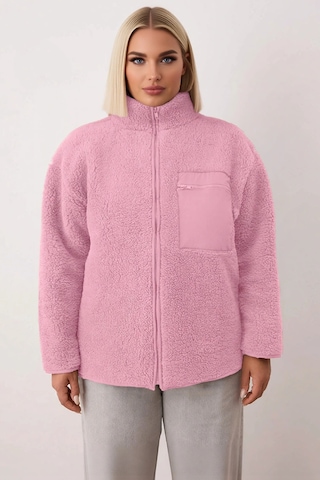 Benerly Kadın Oversize Dik Yaka Fermuarlı Düz Örme Sweatshirt Fonksiyonel Haki