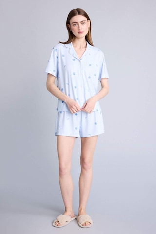 Defacto Regular Fıt Kısa Kollu 2li Softshell Pijama Takım H5459ax26smbe745 Mavi-be745