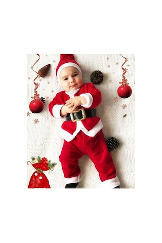 Pazarız Noel Baba Erkek Bebek Çocuk Yılbaşı Kostümü Yılbaşı Kırmızı