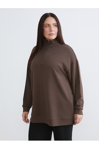 Lcw Everyday Kahverengi Dik Yaka Kadın Sweatshirt Tunik