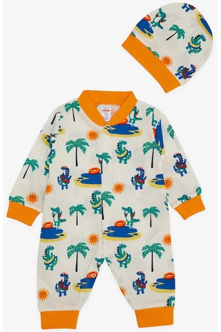 Breeze Erkek Bebek Tulum Tatil Temalı Hayvancık Desenli 0-6 Ay, Beyaz Beyaz