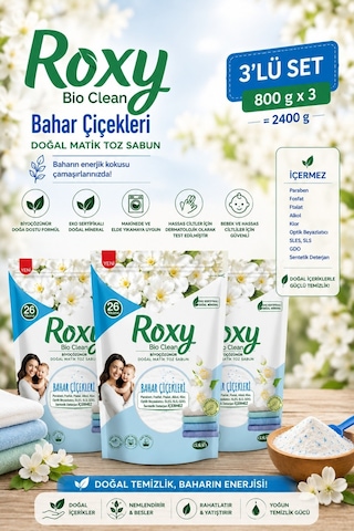 Roxy Bio Clean Bahar Çiçekleri Doğal Matik Toz Sabun 800 Gr 3 Adet