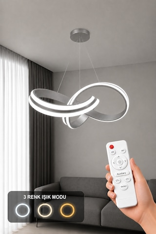 AvizeGO Arona Led Sarkıt Avize 3 Renk Kumandalı Gri