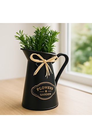 Dekoratif Plastik Saksıda Yapay Bitki Siyah Plastik Sürahi Form 10 10 25 Cm