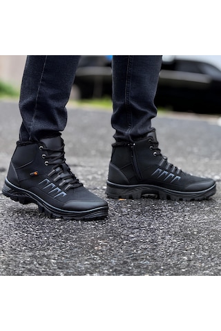 Ghattix Loft Kışlık Fermuarlı Erkek Bot İçi Tüylü Bot Siyah Siyah