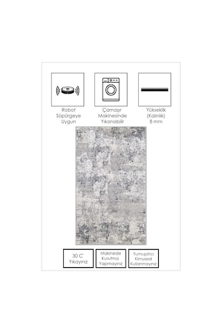 West Home Dijital Baskı Yıkanabilir Kaymaz Taban Leke Tutmaz Gri Mutfak Halısı Salon Halısı Ve Yolluk Wh 456 Grey