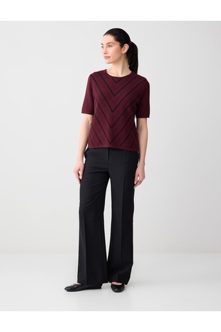 Jimmy Key Jimmy Key Bordo Polo Yaka Kısa Kollu Çizgi Desenli Triko Bluz 6sw035609562