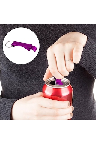 Metal Anahtarlık Şeklinde Şişe Çok Amaçlı Kapak Kutu Açacağı Mor Renk Mor Diğer