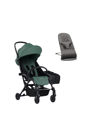 BabyBjörn Bliss Ana Kucağı Petal Woven Anthracite & Bumprider Connect³ Black-Olive Bebek Arabası - Yan Düzenleyici Çanta