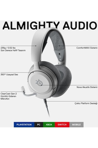 Steelseries Arctis Nova 1p Beyaz Kablolu Mikrofonlu Kulak Üstü Oyuncu Kulaklığı