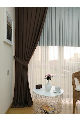Evdepo Home Açık Kahve Düz Renk Soft Fon Perde Tek Kanat Kahverengi