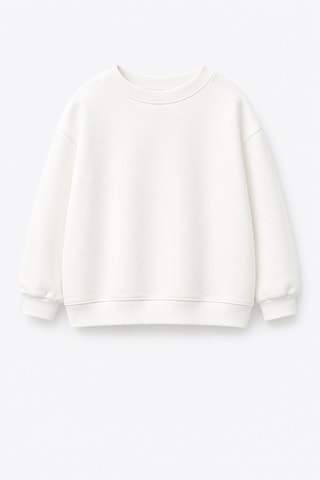 Monila Unisex Çocuk Sırtı Elma Baskılı 3 İplik Kumaş Pamuklu Sweatshirt Ekru