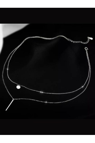 925 Ayar Gümüş Zirkon Taşlı Cift Zincirli Kolye