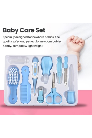 Youtek Bebek Bakım 10'lu Set: Güvenli Tırnak Kırıcı, Makas, Fırça, Tarak Ve Termometre - Pembe