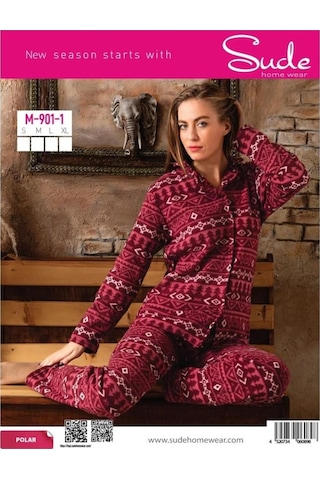 Sude Kadın Gömlek Yaka Polar Pijama Takımı M901 - 1 Adet 001