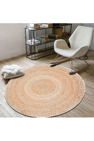 Jüt Yuvarlak Hasır Halı Yolluk Salon Oda Mutfak Halısı Ks-1007