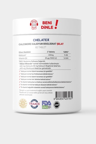 Chelatex Calcimore Kalsiyum Bisglisinat 60 Bitkisel Tablet