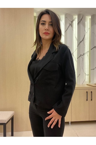 Kruvaze Kapama Kısa Ceket Siyah - 42 Siyah