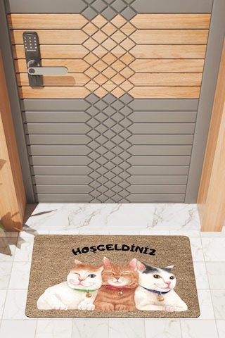 Rugmood Modern Dijtal Baskı Kediler Hoşgeldiniz Kapı Önü Paspası Çok Renkli