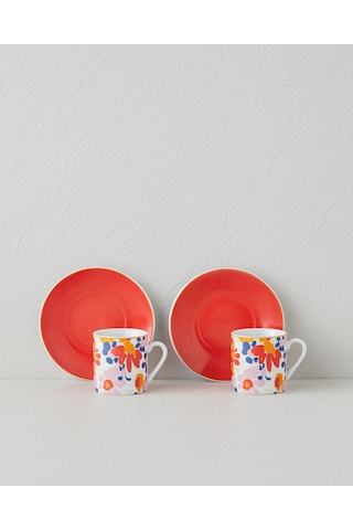 English Home Fabele Porselen 4 Parça 2 Kişilik Kahve Fincan Takımı 80 Ml Renkli Renkli