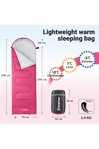 Kingcamp Oasis 250 Ultralight Uyku Tulumu Rosered Sol F. Pembe