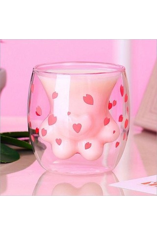 Kedi Pençe Kupası Yaratıcı Cam Çift Katmanlı Kahve Süt Kupası Kiraz Çiçeği Toz Ev Şeffaf Yalıtım Cam Su Kupası Kupalar Pembe Altın