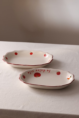 Rakle x Bengi Kurtcebe Pomodoro Stoneware 2'li Kayık Sunum Tabağı Seti 25 cm