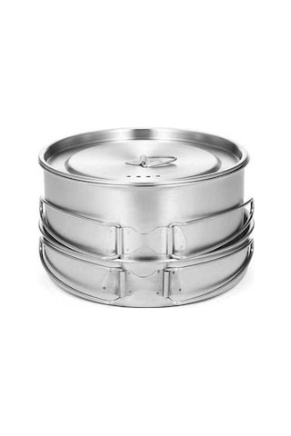 Ulzyvf Kamp Tava Tencere Taşıma Seti Paslanmaz Katlanır Gümüş File Çelik Çanta 2'li Gümüş Gümüş