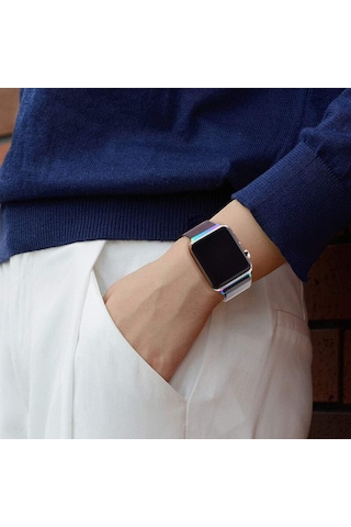 E2M Apple Uyumlu  Watch 42-44MM KRD-01 METAL HASIR KARIŞIK KORDON